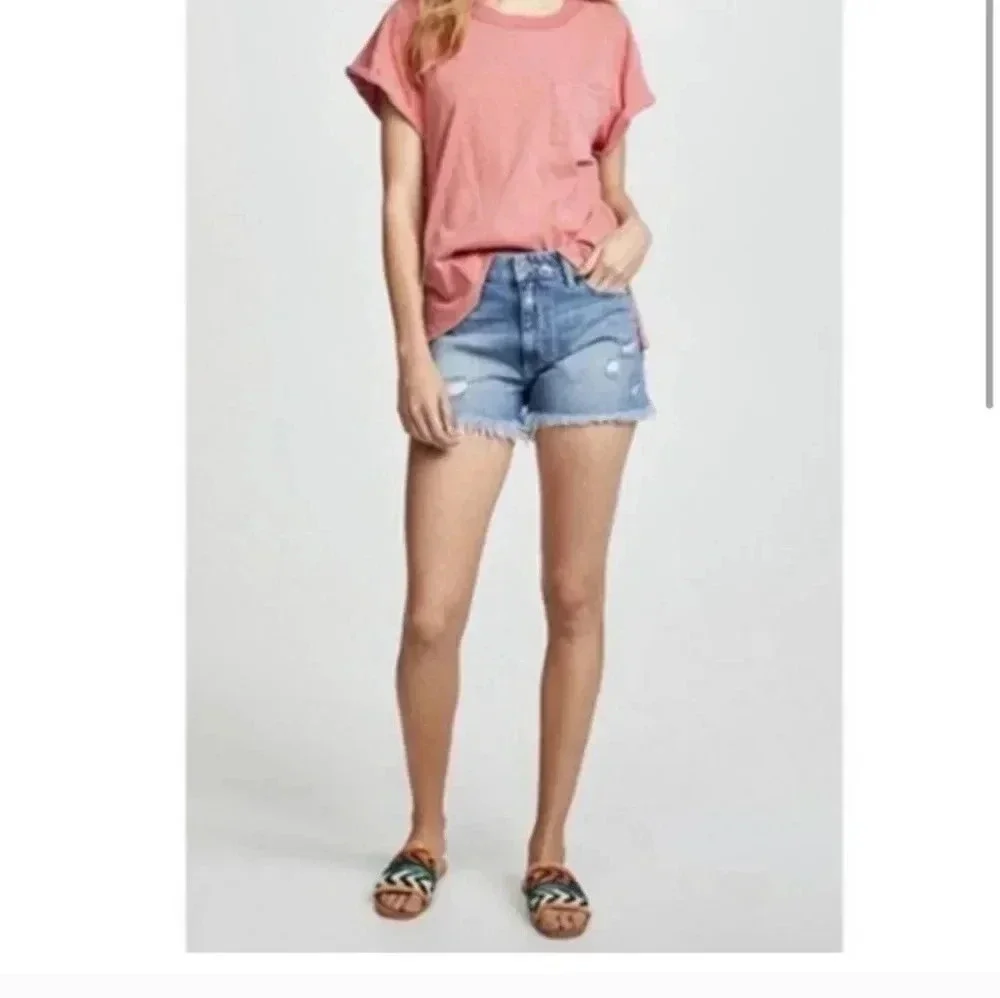 Paige Distressed Daryn Denim Raw Hem High-Rise Shorts(26)